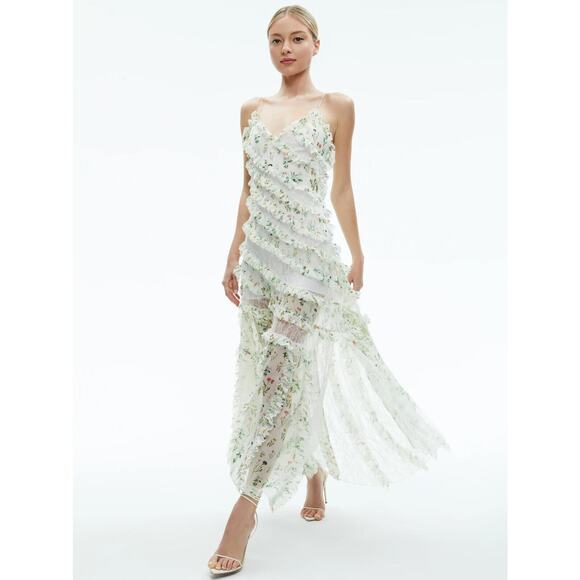 ALICE AND OLIVIA SONDRA VICTORIAN LACE RUFFLED MAXI FLORAL DRESS SZ 6 - Picture 1 of 7